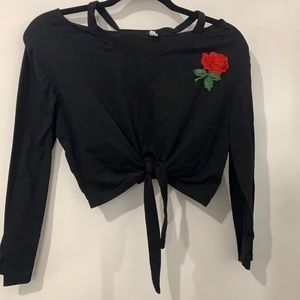 Red Rose Black Crop Top